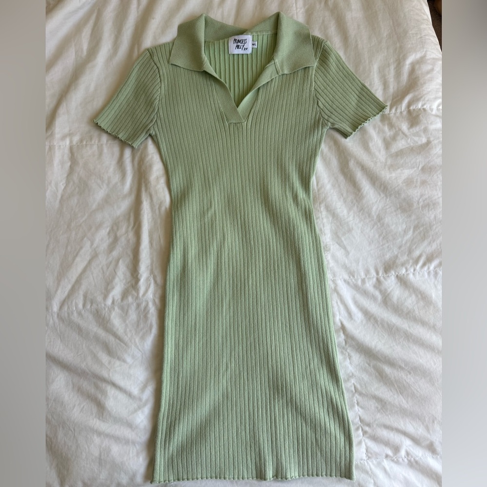 Princess Polly Light Green Ribbed Polo Midi Dress